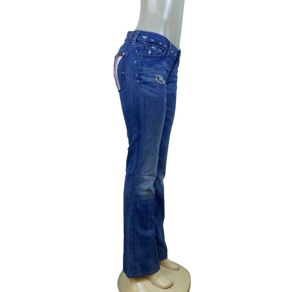 7 For All Mankind Womens Blue Cotton/Elastane Bootcut Jeans Distressed Size 28 - Picture 2 of 10
